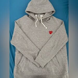 Comme des Garcons Gray Hoodie with Red Heart Patch